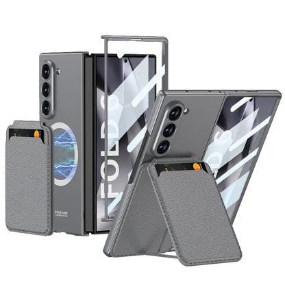 Leather Case with Magnetic Card Holder For Samsung Z Fold 6
